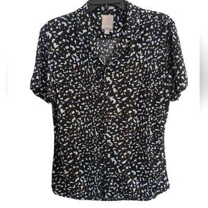 A-Frame Black gray blue confetti button down short sleeve shirt mens M Short